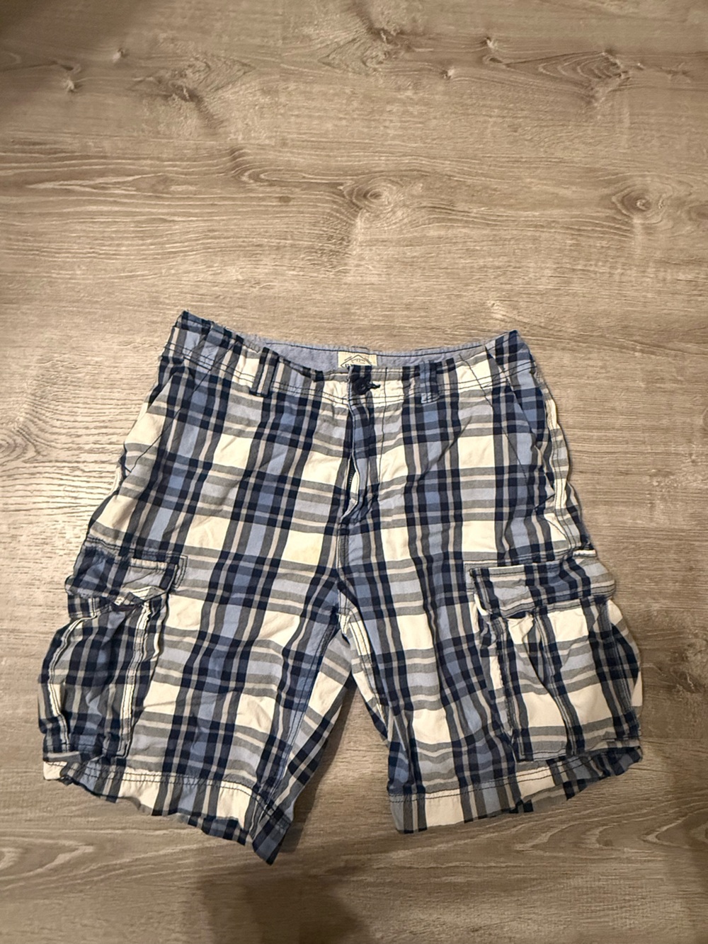 St. John's Bay Blue and White Plaid Cargo Shorts